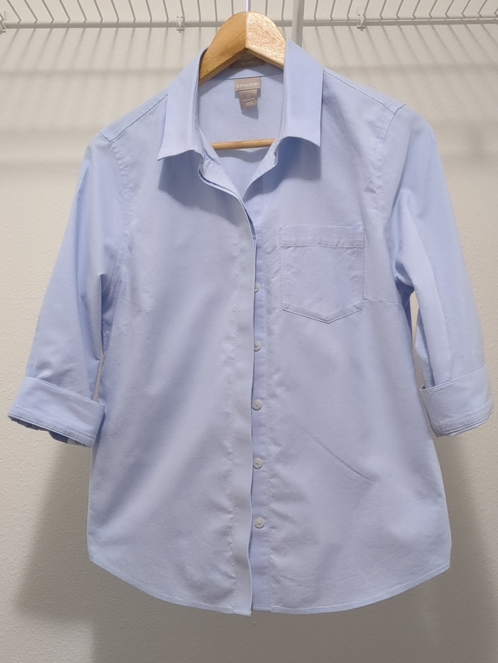 Chico's Light Blue 3/4 Sleeves Button Down Shirt
